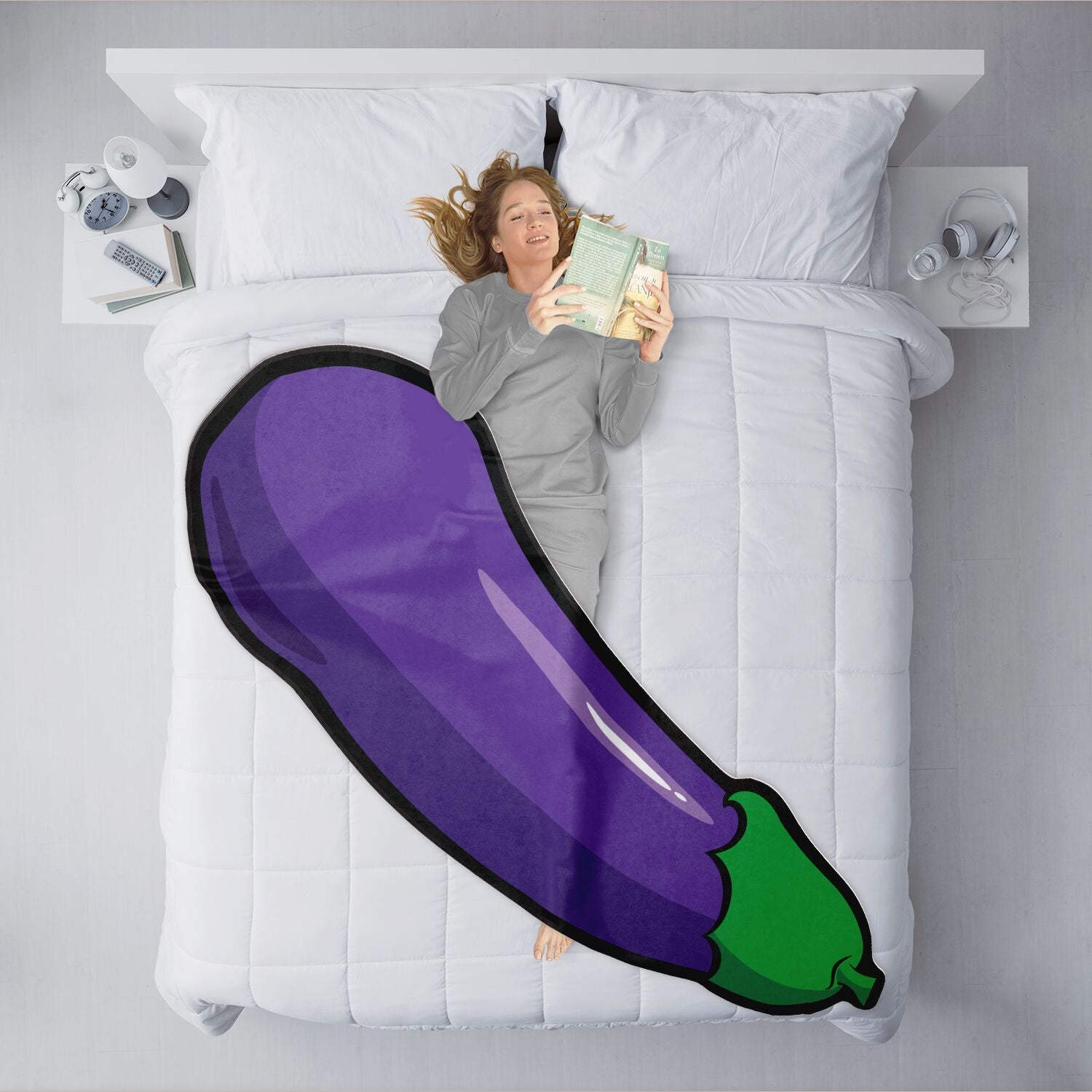 Happy Eggplant Shaped Throw Blanket